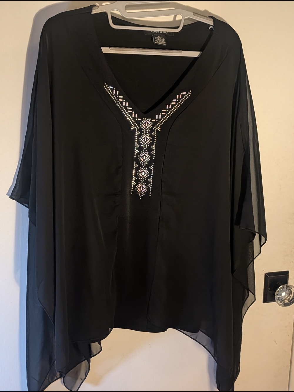 Black Embellished V-Neck Women's Tunic Top